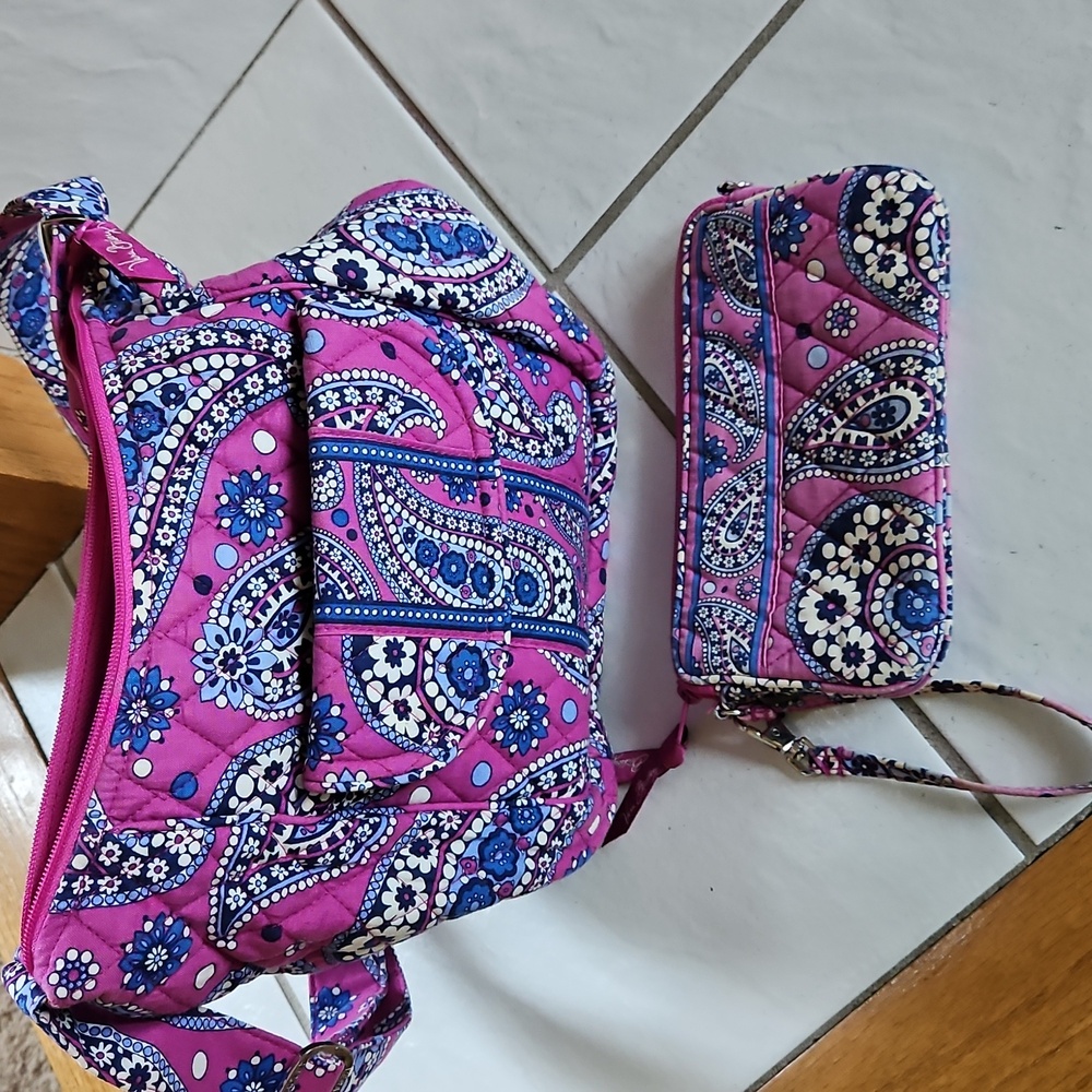 Vera Bradley Pink and Blue Paisley Shoulder Bag